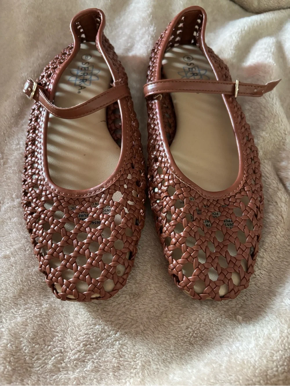 SERRA Woven Mary Jane Flats in Cognac Brown